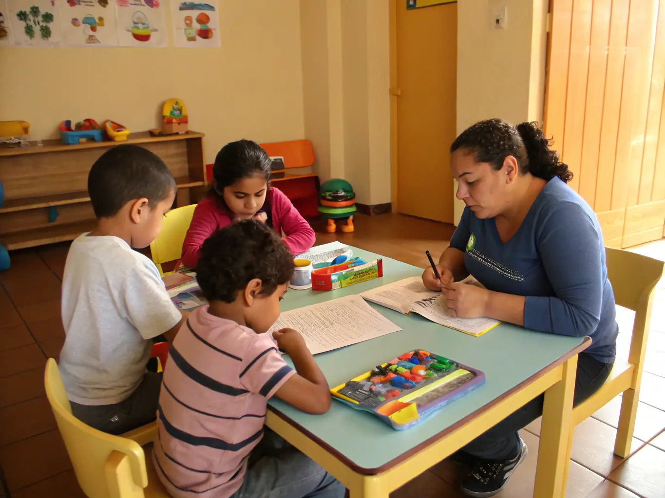 A photo of a social worker providing counseling to a refugee family, highlighting the support and integration services offered by SECOURS CATHOLIQUE.