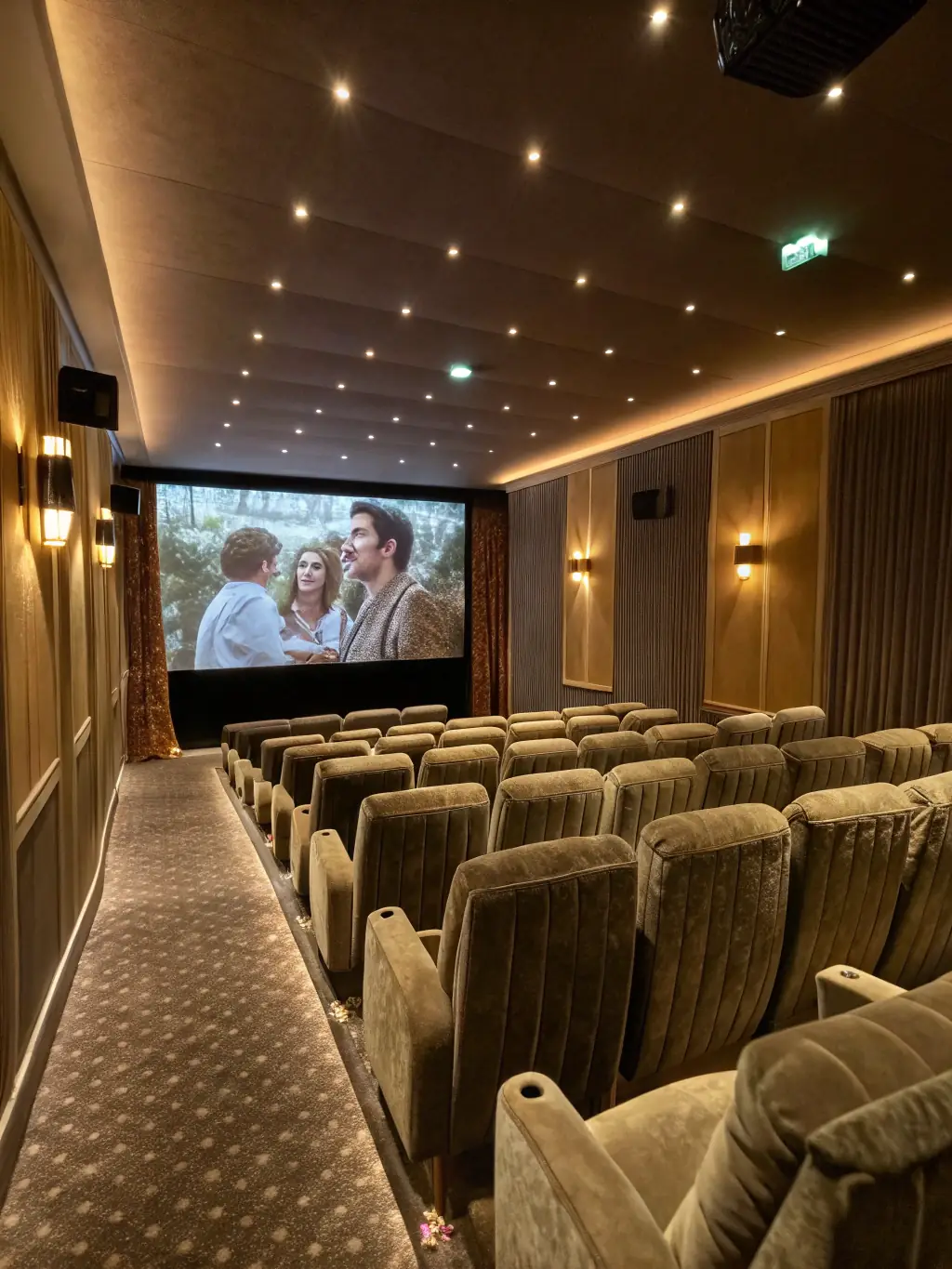 A photo showing adults participating in a film screening event at Bibliothèques Pour Tous, with a focus on the engaged audience and the cinematic atmosphere.