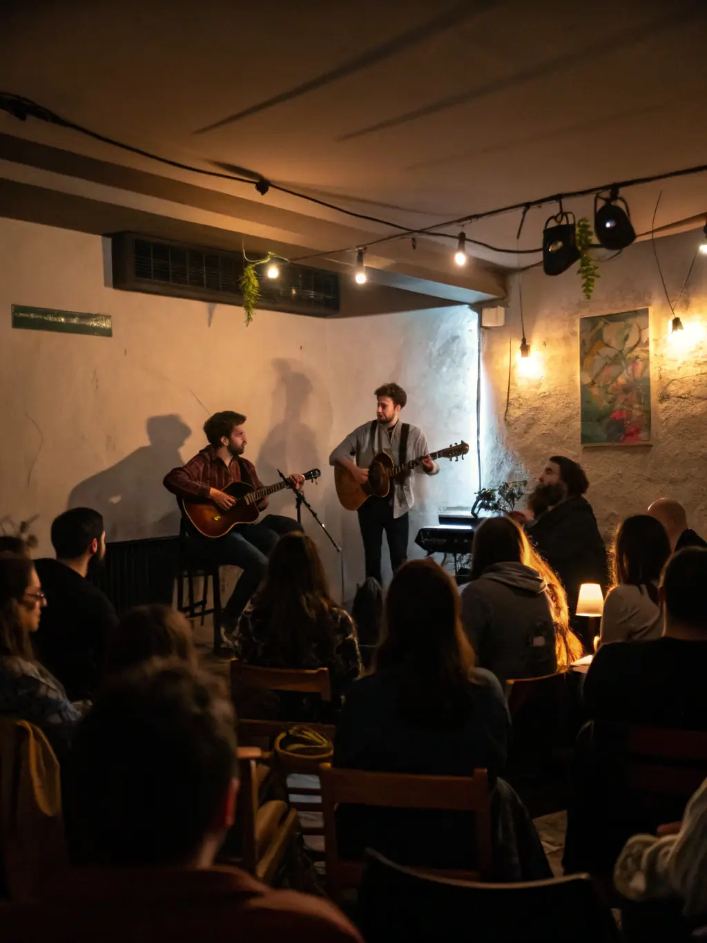 A vibrant image of a musical performance organized by Bibliothèques Pour Tous, showcasing musicians playing instruments and an audience enjoying the music.